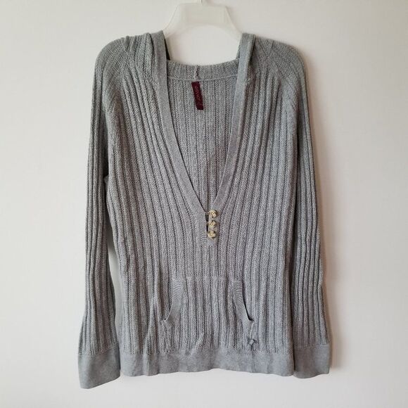 Gitano Gray Hooded Knit Sweater with Kangaroo Pocket Size Medium Lighter Weight - Picture 16 of 16